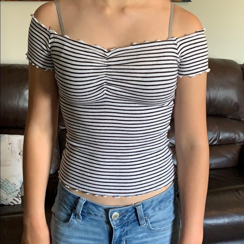 Off the shoulder striped shirt